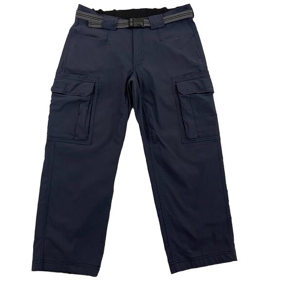 Duluth Trading Cargo Pants Mens Medium Blue Flex on the Fly Relaxed Fit Belted